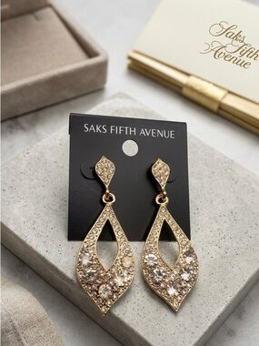 Saks Fifth Avenue Gold and Crystal Teardrop Earrings